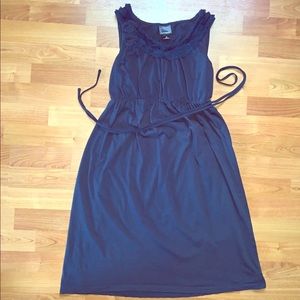 Navy blue maternity dress with lace and flowers